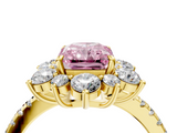 Yellow gold Fancy Pink Radiant  Cut Diamond Floral Halo Pave Band with Prong Setting_41