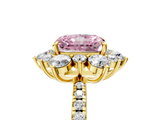 Yellow gold Fancy Pink Radiant  Cut Diamond Floral Halo Pave Band with Prong Setting_42