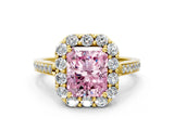 Yellow gold Fancy Pink Radiant Cut Diamond Floral Halo Ring with Pavé Band and Prong Setting_3