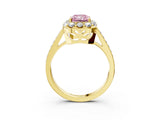 Yellow gold Fancy Pink Radiant Cut Diamond Floral Halo Ring with Pavé Band and Prong Setting_6