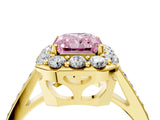 Yellow gold Fancy Pink Radiant Cut Diamond Floral Halo Ring with Pavé Band and Prong Setting_7