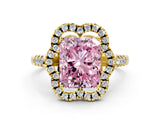 Yellow gold Fancy Pink Radiant Cut Diamond Floral Halo Split Shank Prong Setting Ring
