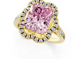 Yellow gold Fancy Pink Radiant Cut Diamond Floral Halo Split Shank Prong Setting Ring_1