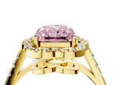 Yellow gold Fancy Pink Radiant Cut Diamond Floral Halo Split Shank Prong Setting Ring_4