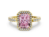 Yellow gold Fancy Pink Radiant Cut Diamond Halo Engagement Ring with Pavé Band and Prong Setting_27