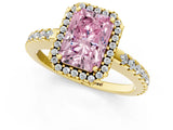 Yellow gold Fancy Pink Radiant Cut Diamond Halo Engagement Ring with Pavé Band and Prong Setting_28