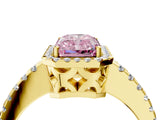 Yellow gold Fancy Pink Radiant Cut Diamond Halo Engagement Ring with Pavé Band and Prong Setting_31