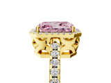 Yellow gold Fancy Pink Radiant Cut Diamond Halo Engagement Ring with Pavé Band and Prong Setting_32