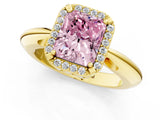 Yellow gold Fancy Pink Radiant  Cut Diamond Halo Engagement Ring with Split Shank and Four-Prong Setting_90