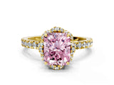 Yellow gold Fancy Pink Radiant Cut Diamond Halo Pave Band with Four-Prong Setting_3