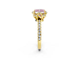 Yellow gold Fancy Pink Radiant Cut Diamond Halo Pave Band with Four-Prong Setting_5