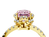 Yellow gold Fancy Pink Radiant Cut Diamond Halo Pave Band with Four-Prong Setting_7