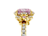 Yellow gold Fancy Pink Radiant Cut Diamond Halo Pave Band with Four-Prong Setting_8