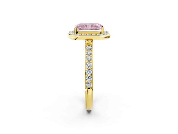 Yellow Gold Radiant Cut Pave Bezel-Rim Halo Engagement Ring Setting for Fancy Pink Center