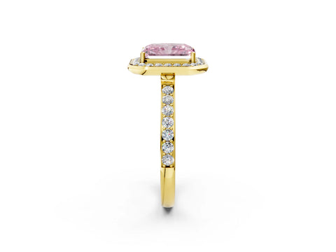 Yellow gold Fancy Pink Radiant Cut Diamond Halo Ring with Bezel Frame and Pavé Band_2