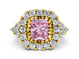 Yellow gold Fancy Pink Radiant Cut Diamond Halo Ring with Pavé Band and Four-Prong Setting_41