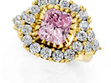 Yellow gold Fancy Pink Radiant Cut Diamond Halo Ring with Pavé Band and Four-Prong Setting_42