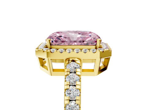 Yellow gold Fancy Pink Radiant Cut Diamond Halo Ring with Pavé Band and Four-Prong Setting_5