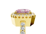 Yellow gold Fancy Pink Radiant Cut Diamond Halo Ring with Pavé Band and Prong Setting_5
