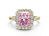 Yellow gold Fancy Pink Radiant Cut Diamond Halo Ring with Pear Side Stones and Prong Setting_50