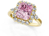 Yellow gold Fancy Pink Radiant Cut Diamond Halo Ring with Pear Side Stones and Prong Setting_51