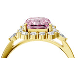 Yellow gold Fancy Pink Radiant Cut Diamond Halo Ring with Pear Side Stones and Prong Setting_54