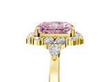 Yellow gold Fancy Pink Radiant Cut Diamond Halo Ring with Pear Side Stones and Prong Setting_55