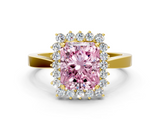 Yellow gold Fancy Pink Radiant  Cut Diamond Halo Ring with Round Brilliant Halo and Solitaire Band_87