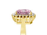 Yellow gold Fancy Pink Radiant  Cut Diamond Halo Ring with Round Brilliant Halo and Solitaire Band_92