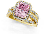 Yellow gold Fancy Pink Radiant Cut Diamond Halo Ring with Round Split Shank and Prong Setting_37