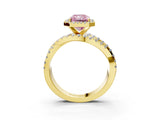Yellow gold Fancy Pink Radiant Cut Diamond Halo Ring with Round Split Shank and Prong Setting_39
