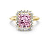 Yellow gold Fancy Pink Radiant  Cut Diamond Halo Ring with Solitaire Band and Prong Setting_53