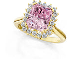 Yellow gold Fancy Pink Radiant  Cut Diamond Halo Ring with Solitaire Band and Prong Setting_54