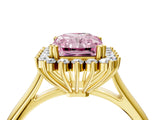 Yellow gold Fancy Pink Radiant  Cut Diamond Halo Ring with Solitaire Band and Prong Setting_57