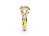 Yellow gold Fancy Pink Radiant Cut Diamond Halo Ring with Split Shank Pavé Band and Four-Prong Setting_2