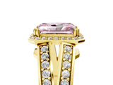 Yellow gold Fancy Pink Radiant Cut Diamond Halo Ring with Split Shank Pavé Band and Four-Prong Setting_5