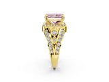 Yellow gold Fancy Pink Radiant Cut Diamond Halo Ring with Split Shank and Bezel Accents and Four-Prong Setting_2