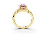 Yellow gold Fancy Pink Radiant Cut Diamond Halo Ring with Split Shank and Bezel Accents and Four-Prong Setting_3