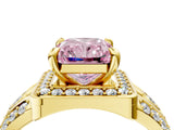 Yellow gold Fancy Pink Radiant Cut Diamond Halo Ring with Split Shank and Bezel Accents and Four-Prong Setting_4