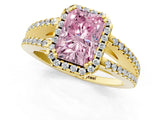 Yellow gold Fancy Pink Radiant Cut Diamond Halo Split Shank Engagement Ring_40