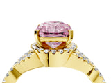 Yellow gold Fancy Pink Radiant Cut Diamond  Halo Twist Band Solitaire Prong Setting Ring_28