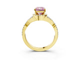 Yellow gold Fancy Pink Radiant Cut Diamond  Halo Twist Band Solitaire Prong Setting Ring_51
