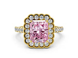 Yellow gold Fancy Pink Radiant  Cut Diamond Milgrain Floral Halo Engagement Ring with Pavé Band_39