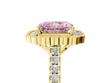 Yellow gold Fancy Pink Radiant  Cut Diamond Milgrain Floral Halo Engagement Ring with Pavé Band_44
