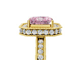 Yellow gold Fancy Pink Radiant Cut Diamond Milgrain Halo Engagement Ring with Round Pavé Band and Prong Setting_20