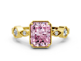 Yellow gold Fancy Pink Radiant  Cut Diamond Milgrain Marquise Band with Prong Setting_3