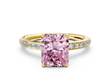 Yellow gold Fancy Pink Radiant  Cut Diamond Pavé Band Ring with Four-Prong Setting_23