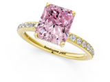 Yellow gold Fancy Pink Radiant  Cut Diamond Pavé Band Ring with Four-Prong Setting_24