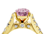 Yellow gold Fancy Pink Radiant  Cut Diamond Pavé Band Solitaire with Four-Prong Setting_19