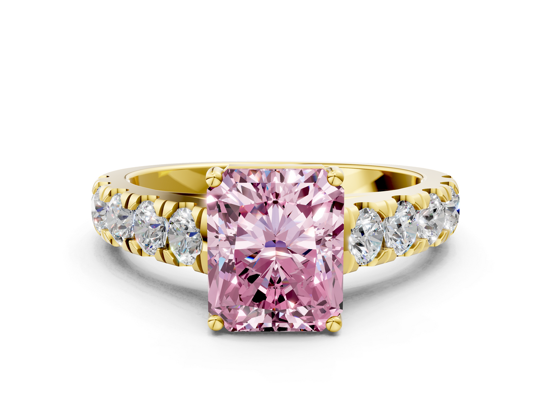 Yellow gold Fancy Pink Radiant  Cut Diamond Pavé Band Solitaire with Four-Prong Setting_3